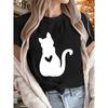 Cat Shadow and Heart Print Short-sleeved T-shirt Casual and Versatile Suitable for Daily Wear and Going Out In Summer