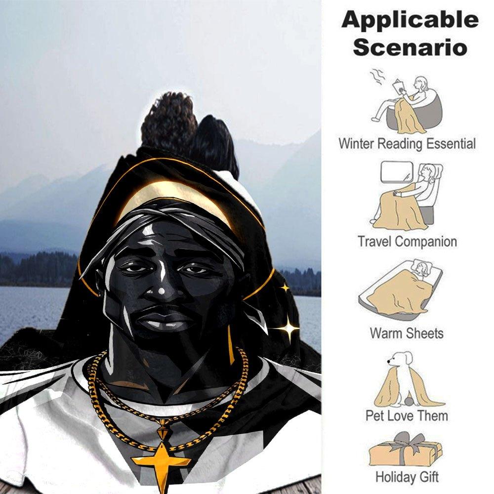 1pc 2PacHip Hop Blanket Soft Lightweight All Season Multi Purpose Throw for Sofa, Bed, Office & Picnics, French Style with Iconic Album Art & Quotes