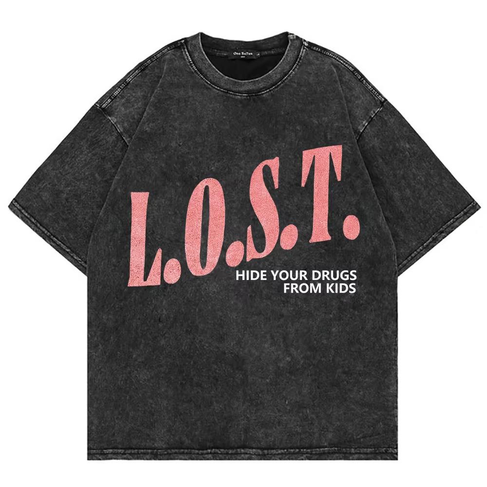 Vintage vyprané tričko Mgk Lost Americana Letní móda Pánské Streetwear Hip Hop Oversize Kyselý wash Trička Topy