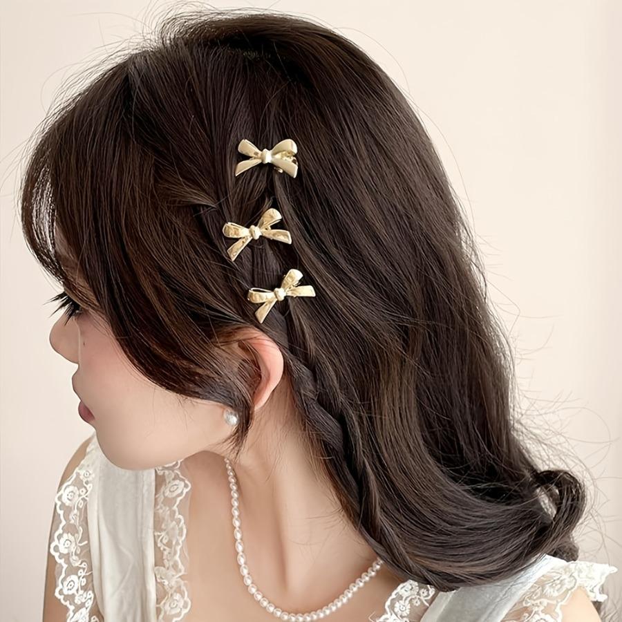 A Set of 6 Bow-Shaped Hair Clips in Shiny Golden And Silvery Plastic, Perfect Multifunctional Additions for Fine Hair