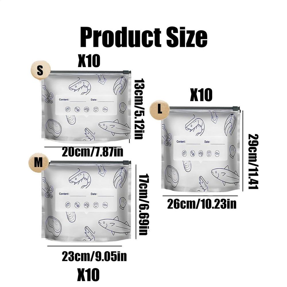 

30Pcs Kitchen Aluminum Foil Fresh Bag Freezer Stand Up Zip Lock Bag Large Capacity Reusable Food Organizer Bags