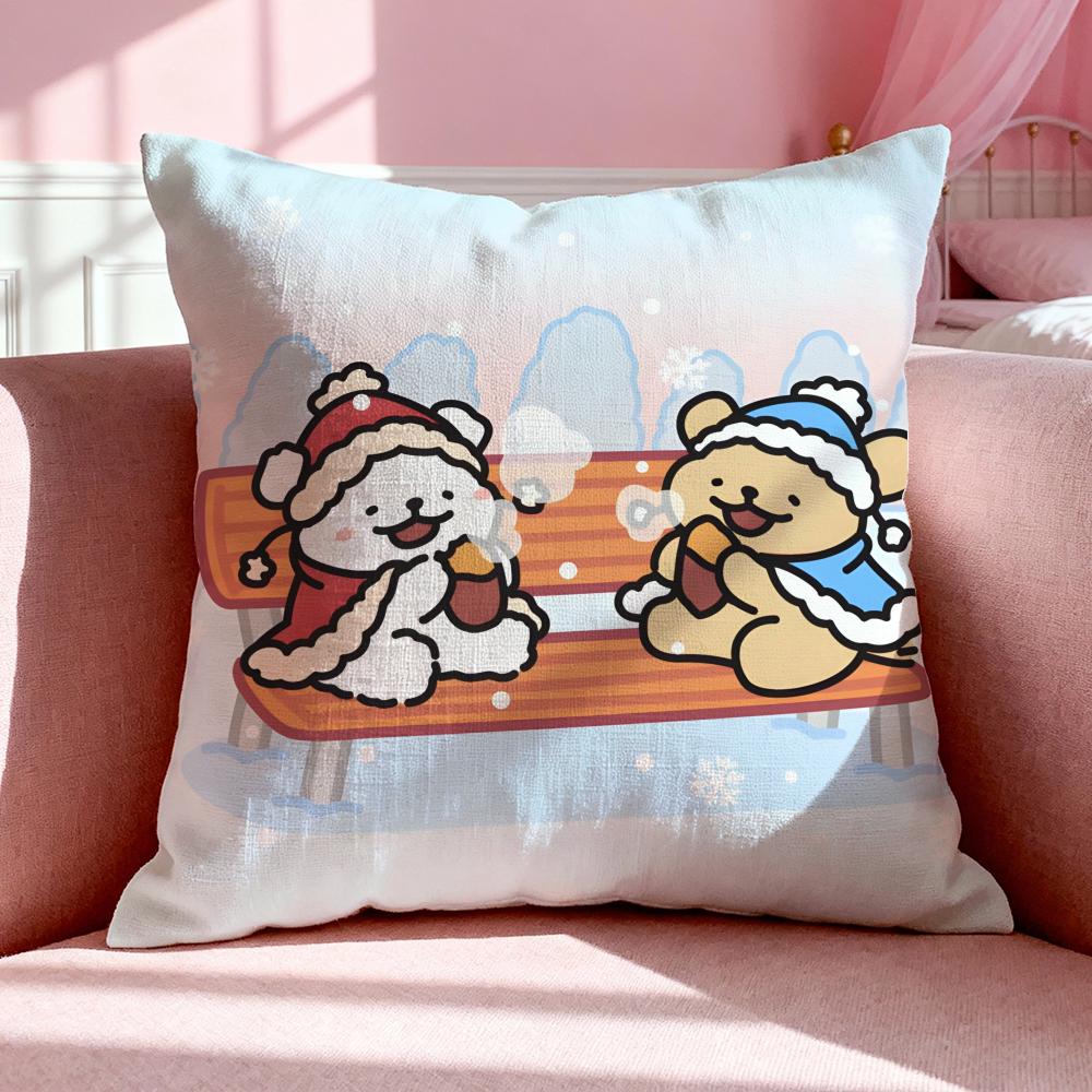 Character LLine Puppy Cushion Cover Breathable Linen Pillowcase Summer Odorless EcoFriendly Invisible Zipper Washable