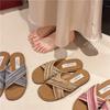 Fashion The 2025 New Bohemian Flat-bottomed Woven Cross-strap Slippers for Women's Summer Wear Have A Niche Design