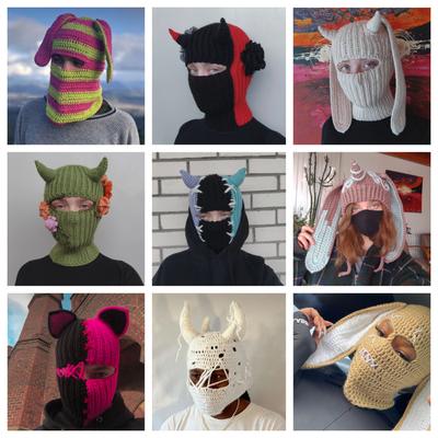 New Cat Ear Hat Hand Knitted Devil Horn Funny Women's Autumn and Winter Wool Warm Knitted Hat