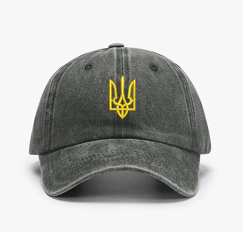 Embroidery Ukraine Trident Symbol Cotton Washed Fashion Sports Baseball Cap Adjstable Hip Hop Urban Street Style Dad Hat Visor Protection Snapback
