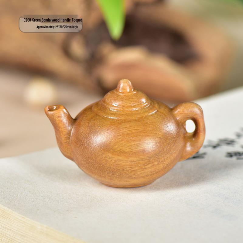 Rosewood Teapot Mahjong Handle Pendant with Green Sandalwood
