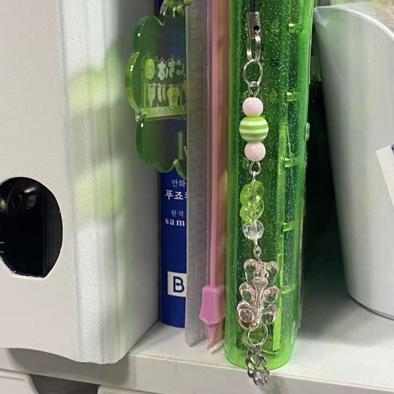 Y2K Trendy Lucky Grass Star Bear Phone Charms Sweet Four-Leaf Clover Beaded Keychain Bag Pendant Decoration For Women Girls Gift