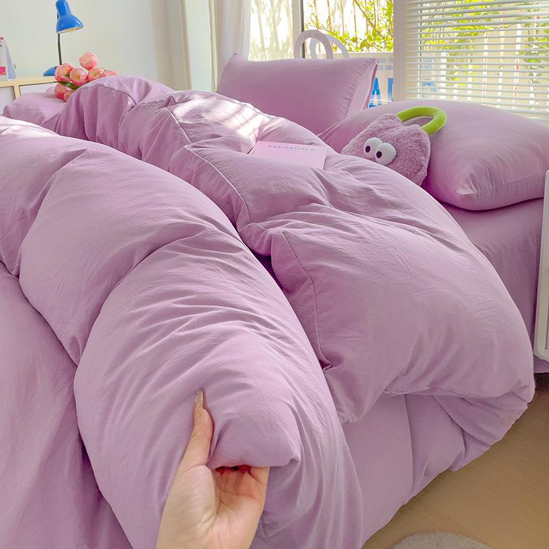 Class A Maternal And Infant Grade Solid Color Four-Piece Set Washed Cotton Double Quilt Cover Dormitory Bed Sheet 3Pcs Set Bed Hat Quilt Cover