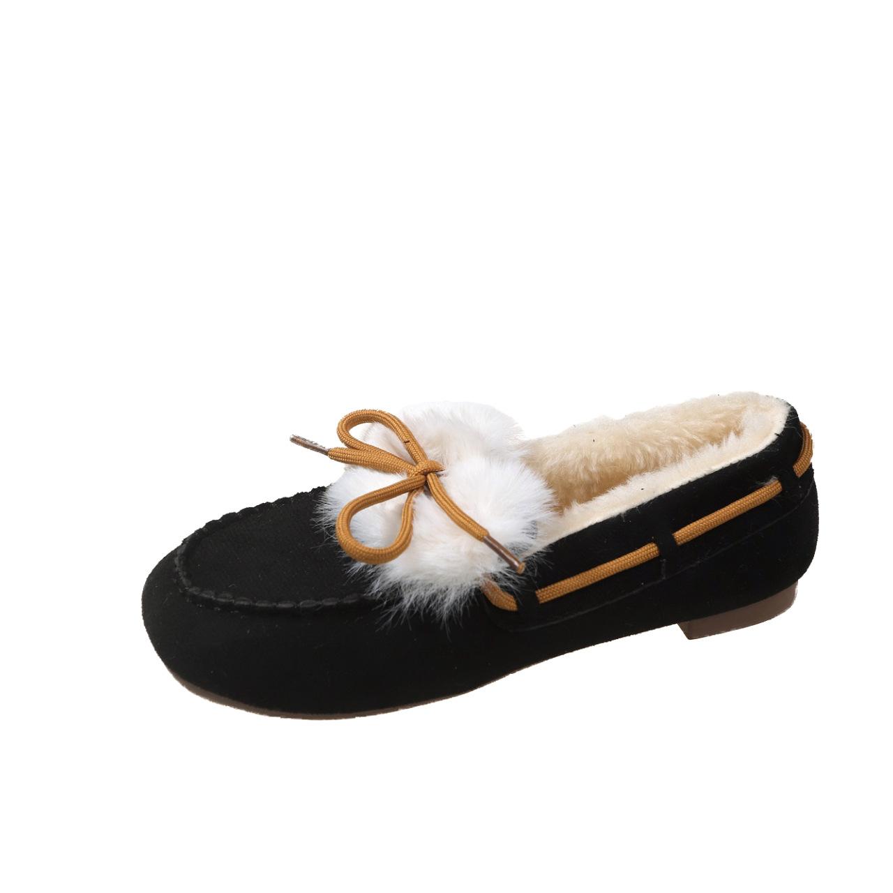 

Женские хлопковые туфли на мягкой подошве, новинка 2023 года, осенне-зимние плюшевые повседневные туфли-бобы с круглым носком, теплая обувь для мам на плоской подошве 39 чёрный