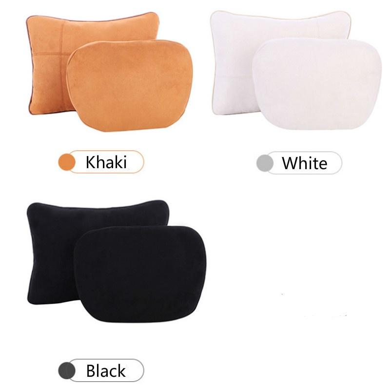 Car Suede Memory Foam Chair Seat Back Support Pillow Cushion and Vehicle Mounted Headrest