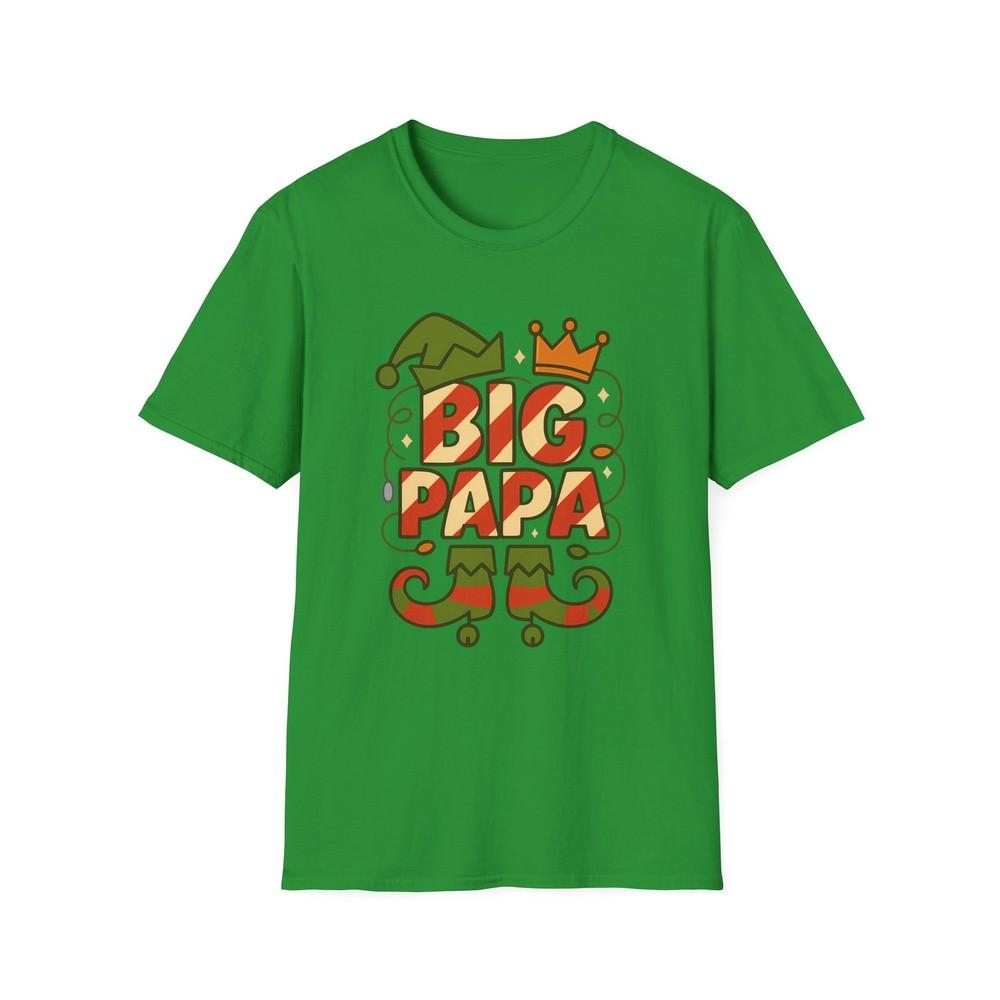 

Unisex Softstyle T-Shirt Big Papa Elf Candy Cane Crown Christmas Holiday M