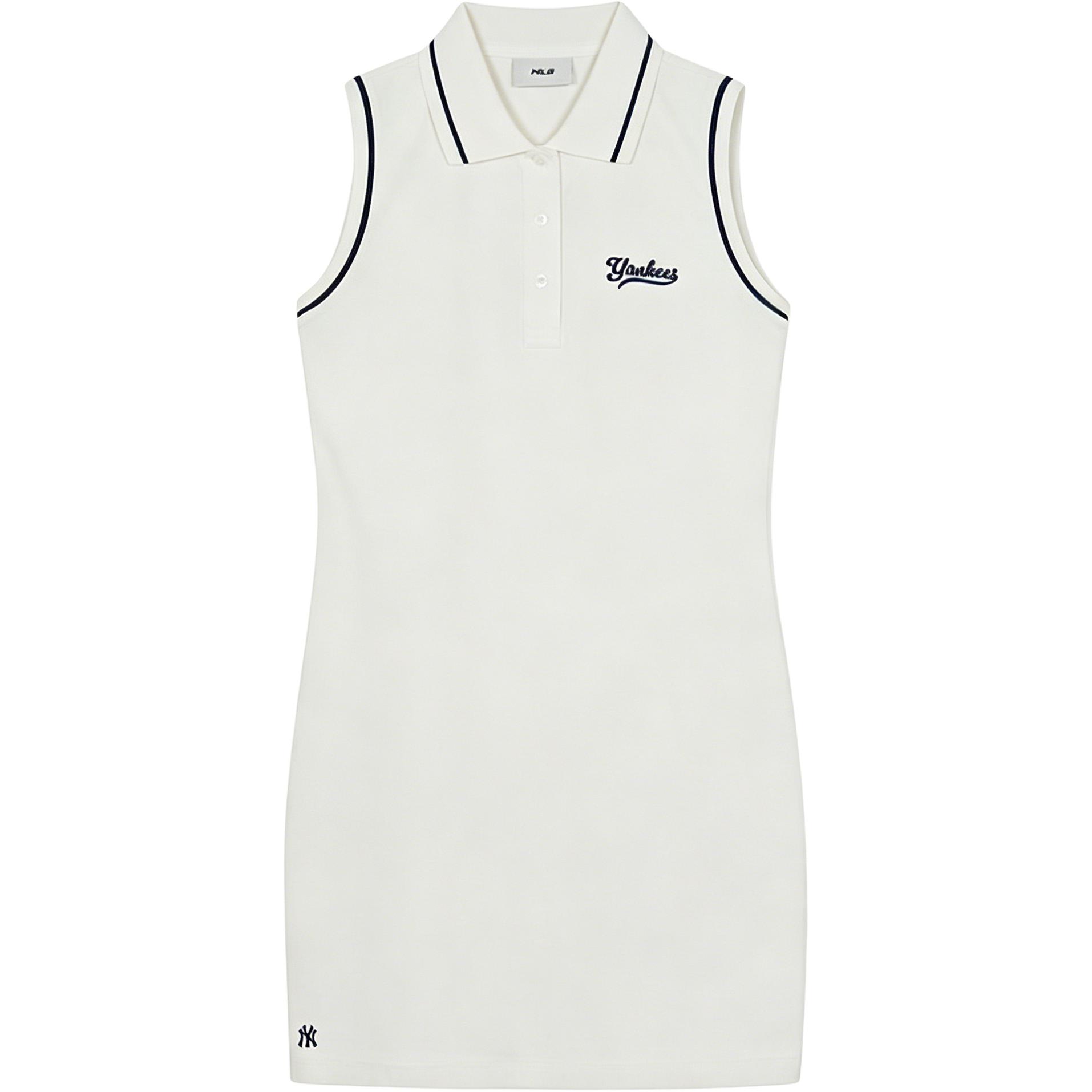 MLB 26SS New York Yankees Sensation Fraîcheur Couleur Unie Simple Classique Col Polo Rayure Contrastante Amincissant Décontracté Sans Manches Robe 3FOPV0263-50IVS S white