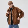 Large Size Baseball Jersey Men's Spring and Autumn Brown Coffee Lapel Jacket Men's Coat