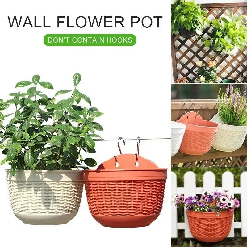 Wall Mounted Flower Pot Imitation Rattan Weaving Creative Flower Planter Garden Pot Semicircle Hanging Basket Yard Balcony