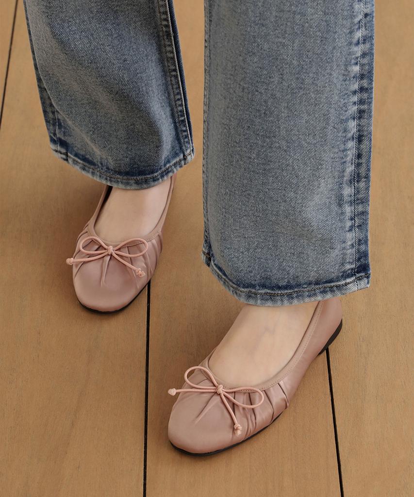 Sappun Melanie Satin Shirred Ribbon Flat Shoes (1Cm)