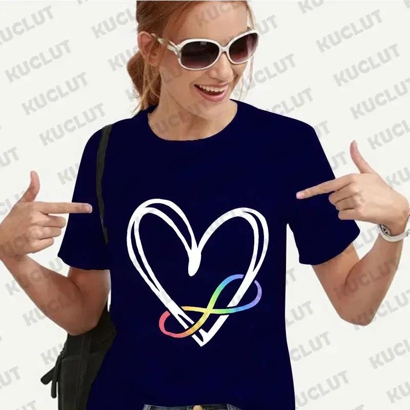 Autism Women Clothing Infinity Symbol Autism Awareness Mom T-shirts Neurodiversity Tee Shirt Autistic Cotton Tee Tops Cotton