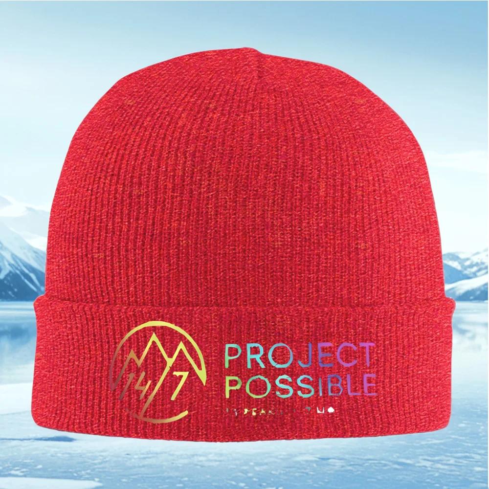 Mountain Symbol Logo and the Text of Project Possible Unisex Women Unisex Knitted Hat Beanie Pullover Cap Winter Thermal Warm Chris