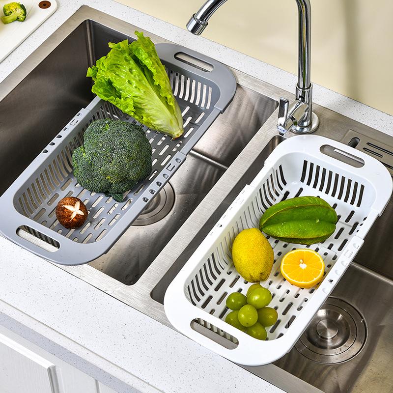Adjustable Telescopic Vegetable Washing & Storage Rack - Household Kitchen Dishwashing Basket