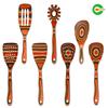Colored Wooden Kitchen Set: Non-stick Ladle, Strainer, and Spatula.
