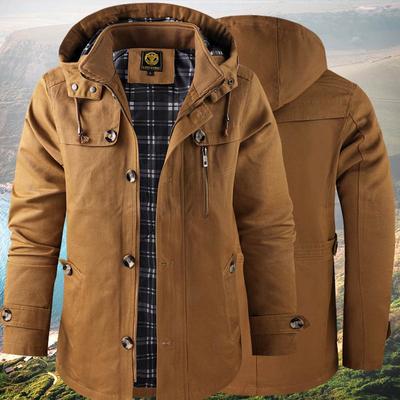 Medium and Long Men's Hooded Jacket Men's Washed Spring and Autumn Jacket Men's Large Size Trench Coat Tooling
