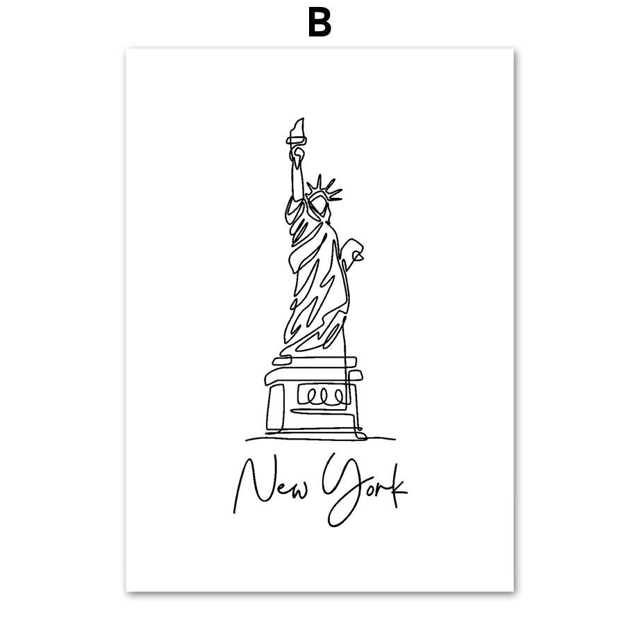 Taj Mahal Statue Of Liberty Milan Cathedral Line Wall Art Prints Canvas Painting Nordic Poster Decor Pictures For Living Room