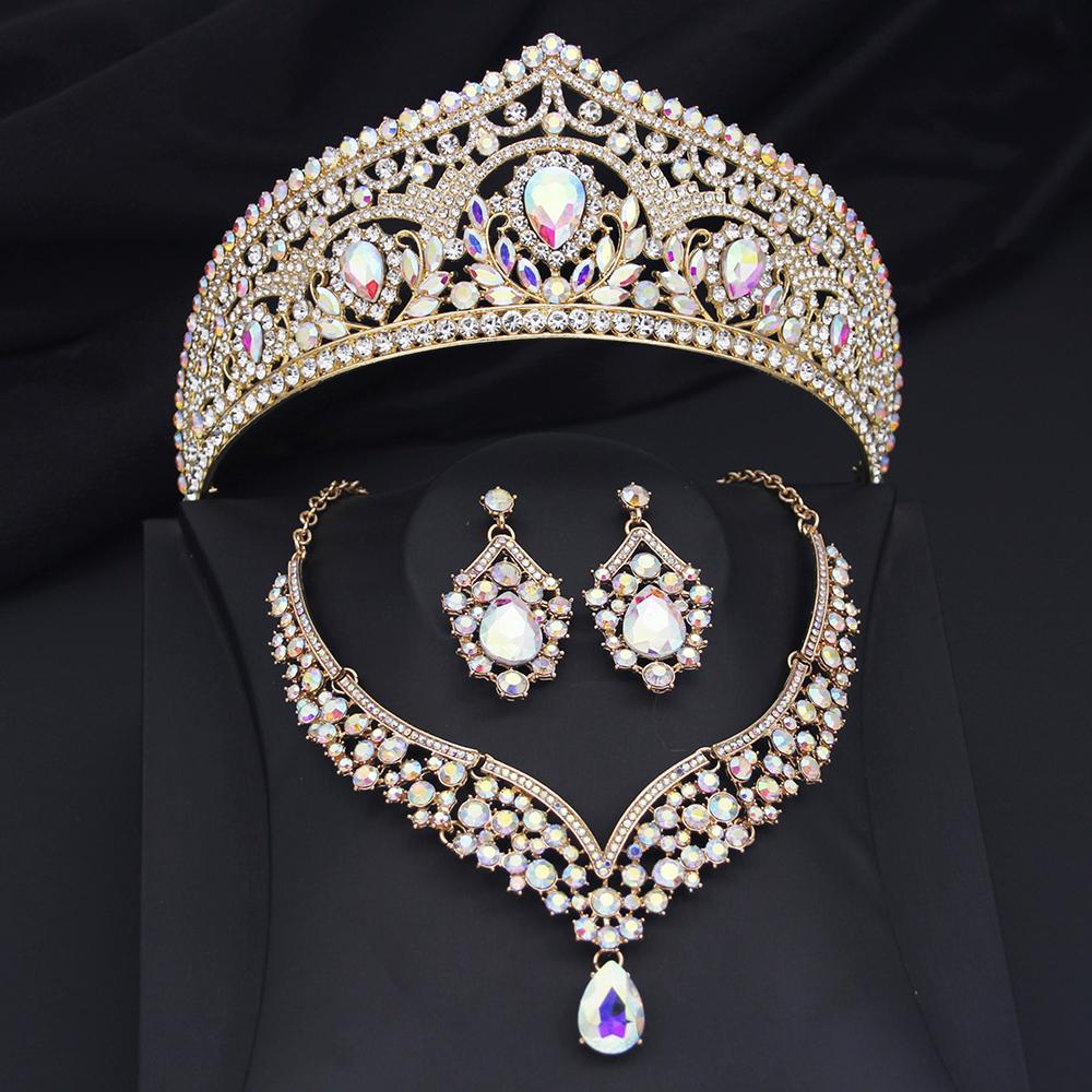Princess Bride Crown Jewelry Sets for Women Tiaras and Necklace Earrings Set Prom Bridal Wedding Birthday Jewelry Accessory