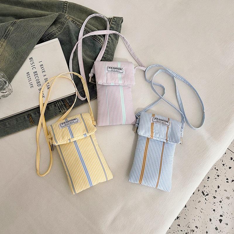 Canvas Mobile Phone Bag Female Crossbody Niche Design Striped Cloth Bag High-End Small Bag