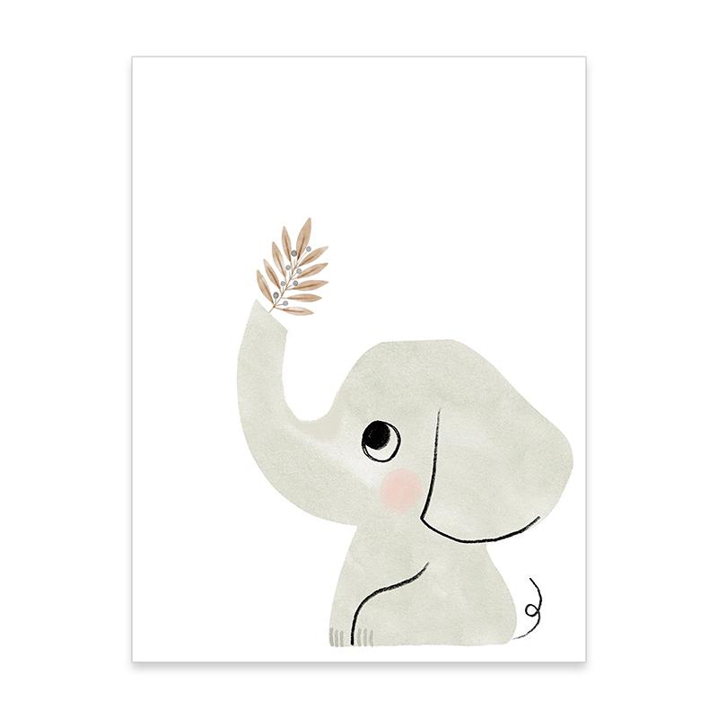 Cartoon Elephant Giraffe Cute Watercolor Poster Canvas Painting Nursery Wall Art Print Picture Kids Boys Girls Room Home Decor 21X30CMNo Framed