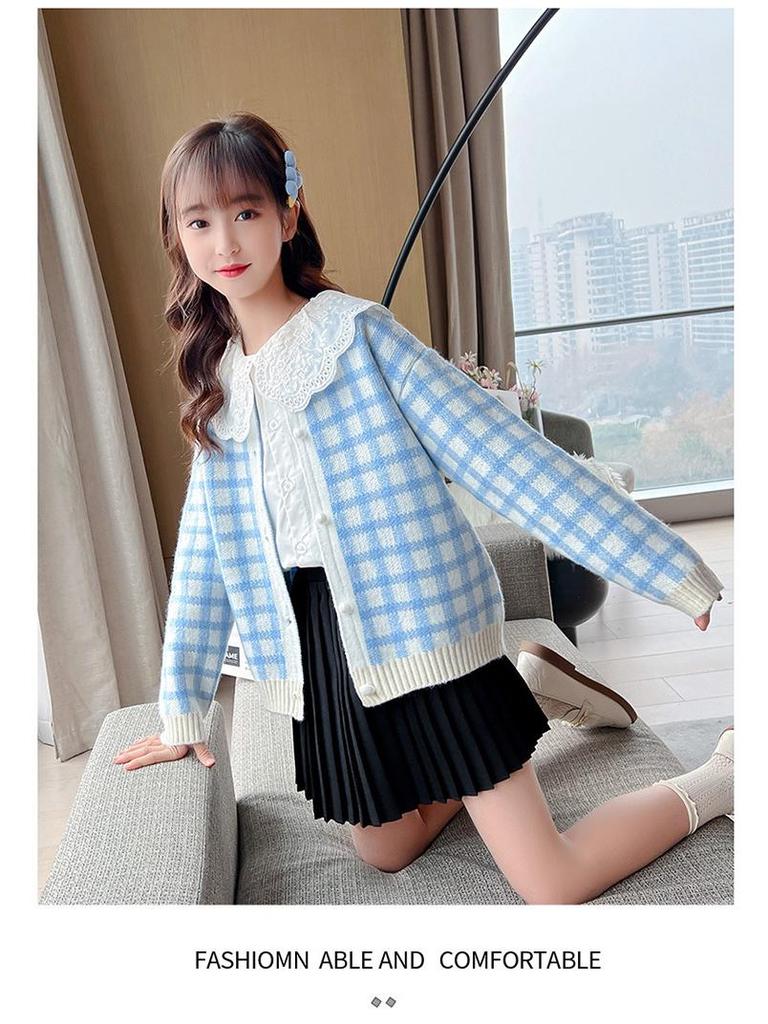 Spring/Summer 2025 College Style Long-Sleeve White Doll Collar Shirt for Girls