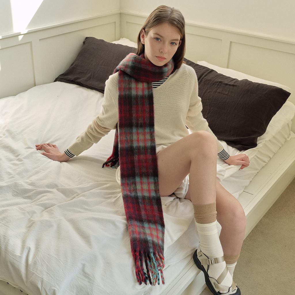 Wool Blended Classic British Plaid Scarf Women's Winter Soft Scarf New Style