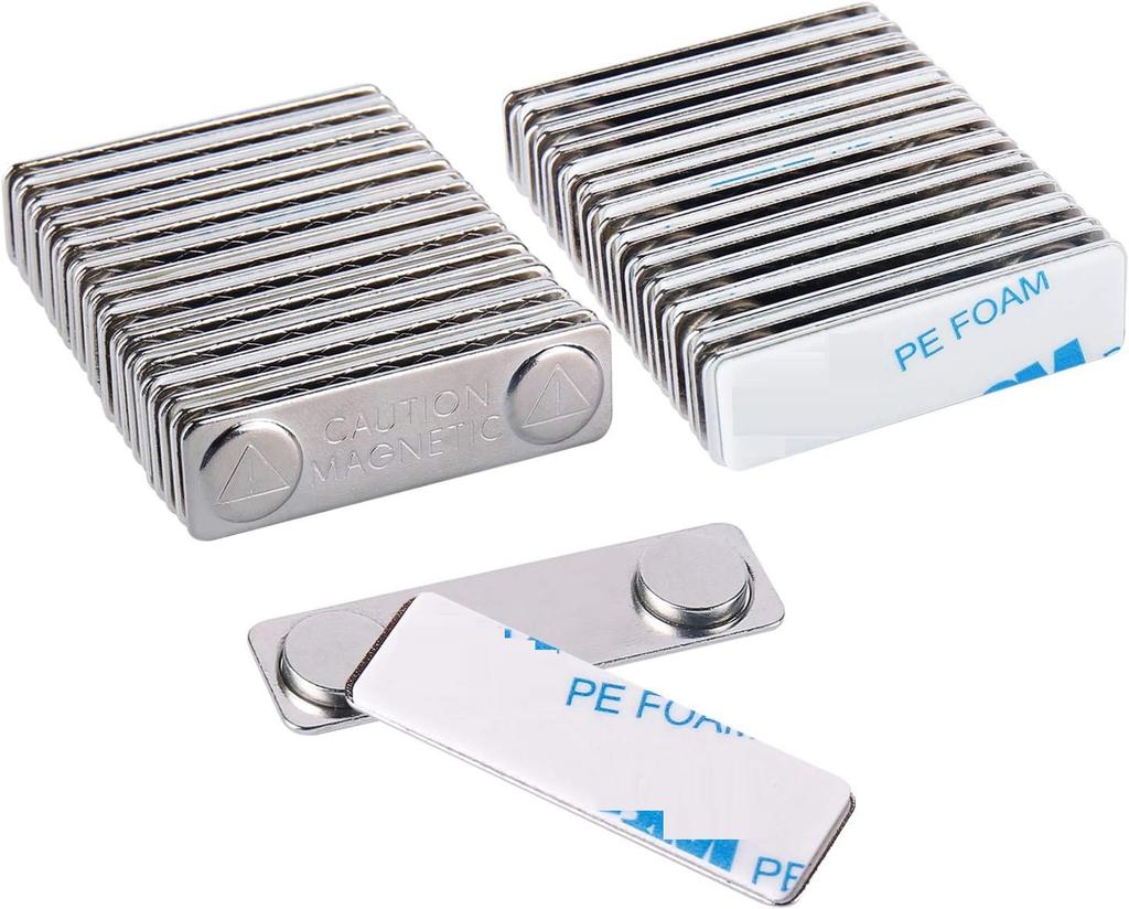 10 Pair Strong Magnetic Name Badge Holders with Steel Back Plate Name Tags/ID Badge Magnets Fastener with Adhesive