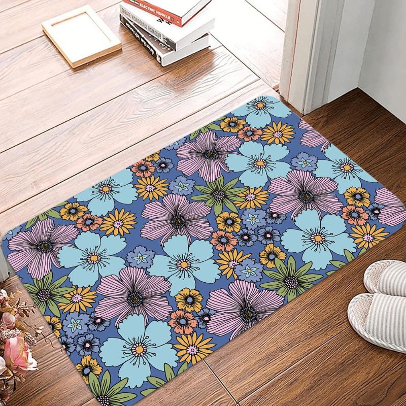 Rutschfeste Retro-Blumenmuster-Kleine Teppiche Wasserdicht Leicht zu Reinigen Bodenmatten für Innen- und Außenbereich Langlebig Wohnkultur Mode