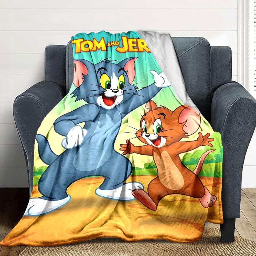 1pc Tom and Jerry Flannel Blanket Soft Warm Throw for Home, Office, Travel, All-Season Cozy Bedding Gift L1444