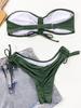 Women’s Solid Color Ruched Tankini Bathing Suit Drawstring Bandeau Bikini Swimwear Set, Two-Piece Tie-Side Swimsuit