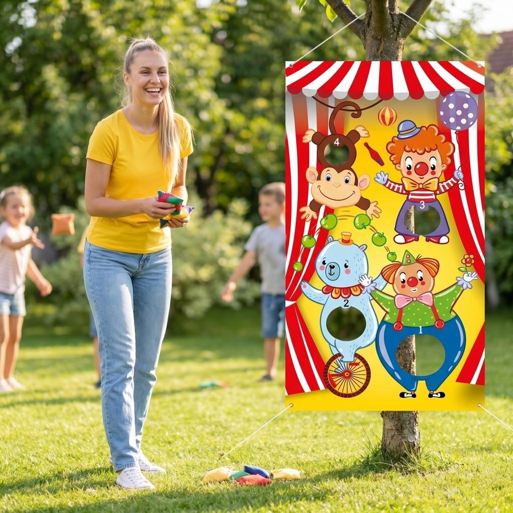 Toss Game Banner with Bean Bags Circus Theme Hanging Target Set for Indoor Outdoor Party Activities Family Group Events Carnival Games