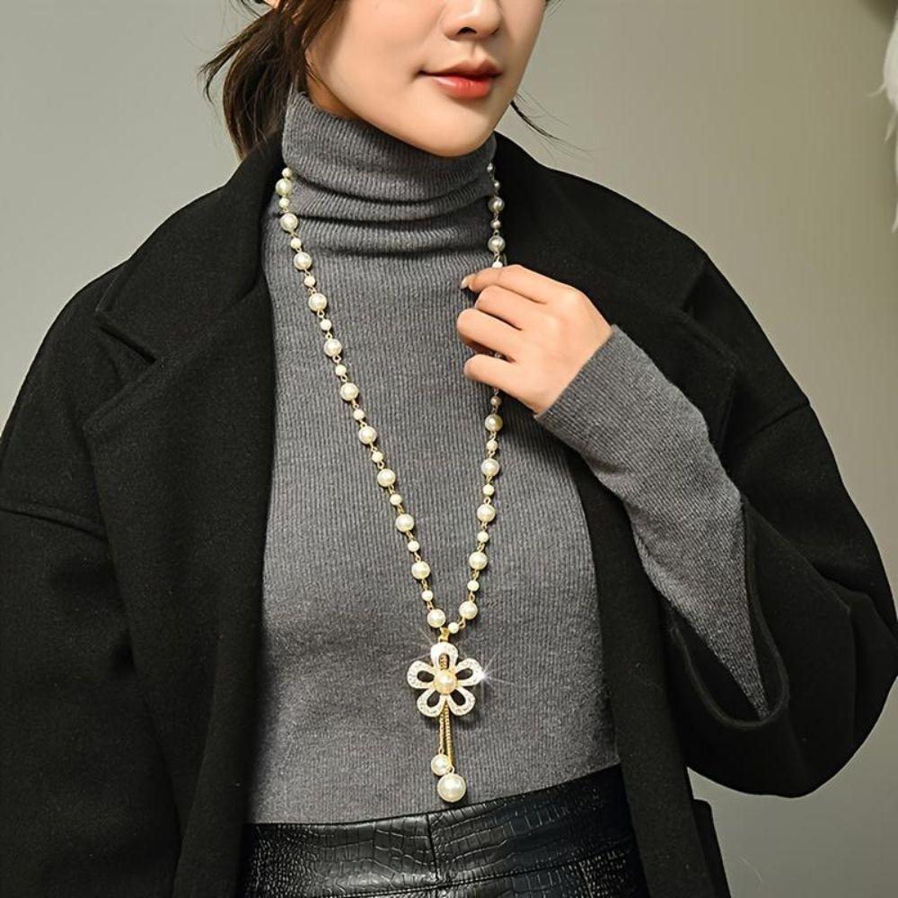 1Pcs Elegant Temperament Pearl Chain Long Sweater Chain Pearl Necklace  Women's Jewelry Accessories