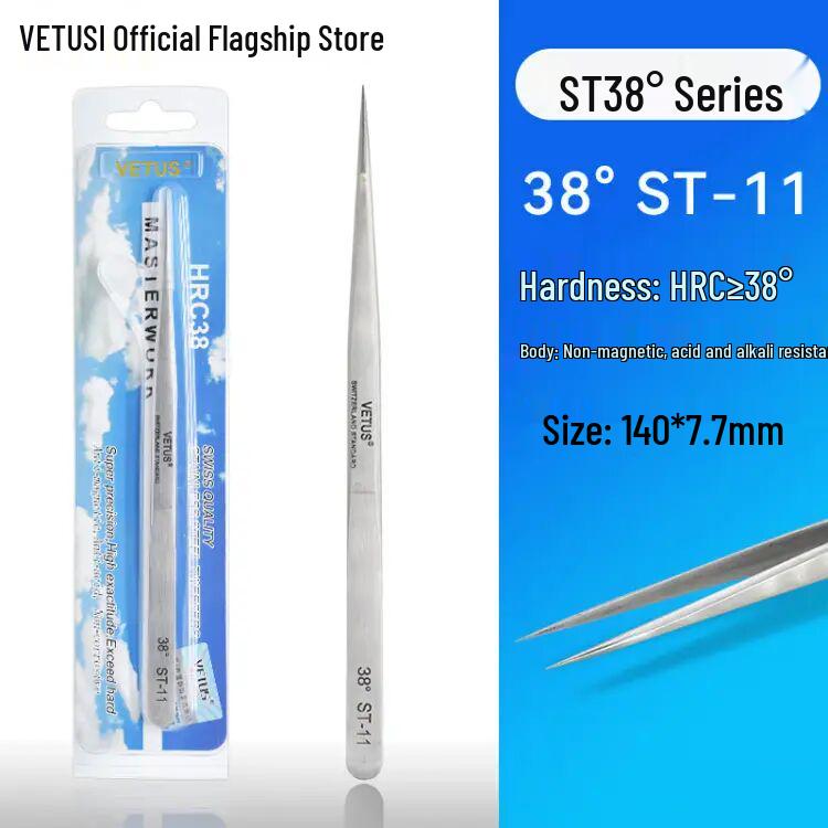 VETUS ST Gold Label Precision Stainless Steel Tweezers for Hair Removal, Eyelash Extensions & Nail Art