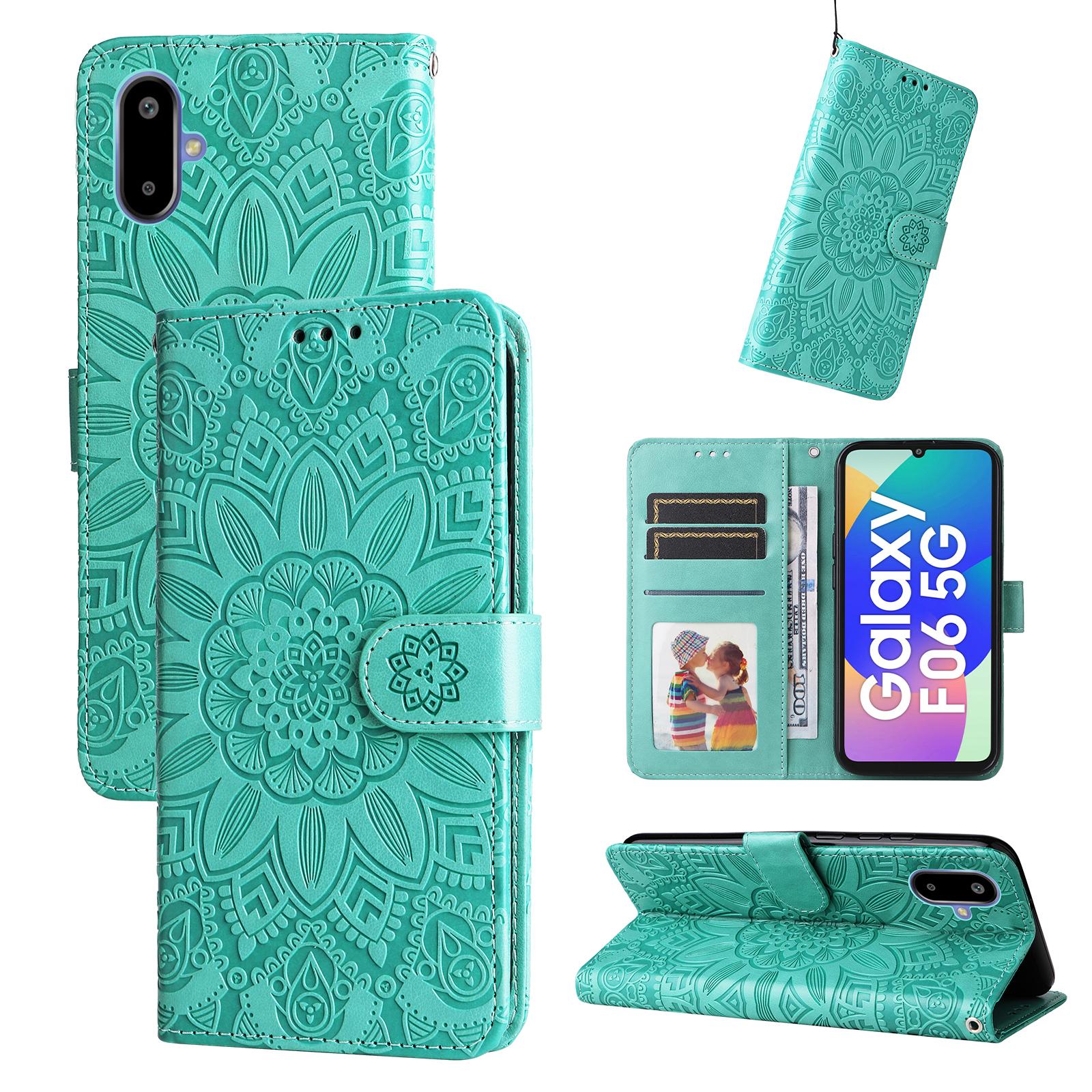 

For Samsung Galaxy F06 5G Case Sunflower Imprint Leather Wallet Phone Cover Purple