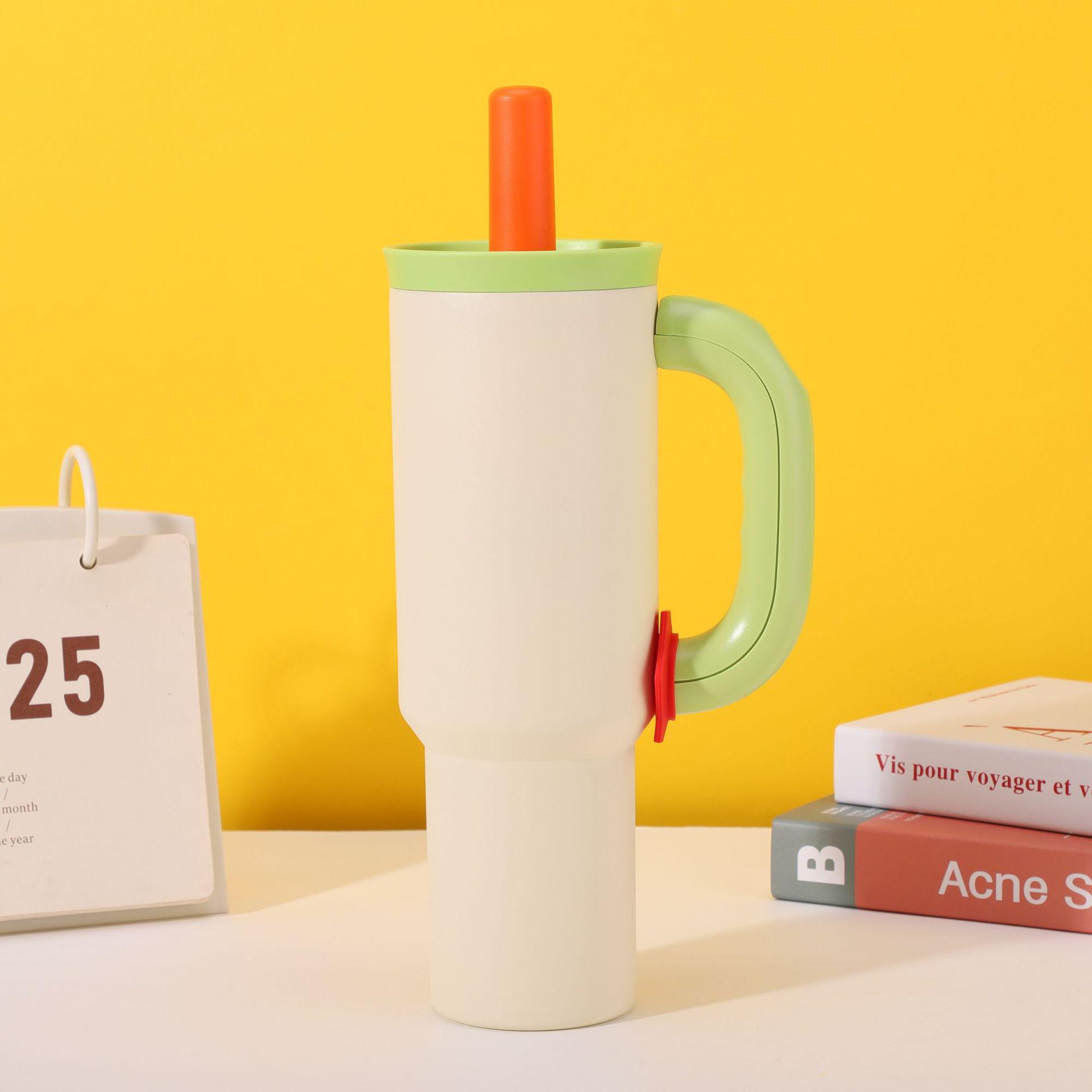 

Large Capacity Fashion Straw Cup: 304 Stainless Steel Insulated Handle for Convenient Outdoor and Car Use 40oz грязно-белый