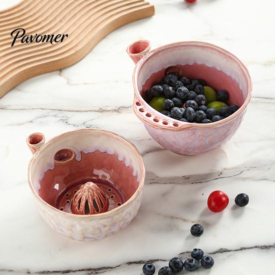 Fruit Washing Bowl Ceramic Berry Bowl, Swirl Design Rinse Colander with Handle Food Safe Washer And Drain Holes, Cleaning for Tomatoes Grapes