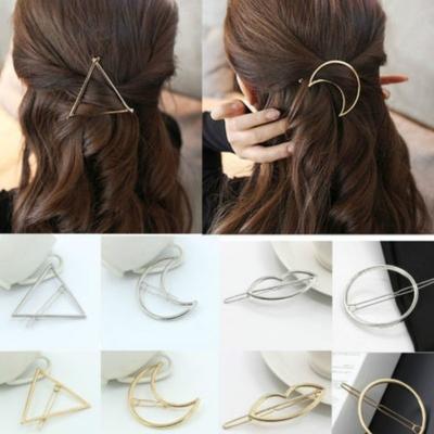 New Style Gold-plated/silver-plated Metal Triangle Circle Moon Clip Metal Circle Hairpin Hair Accessories for Girls (random Shape and Color)