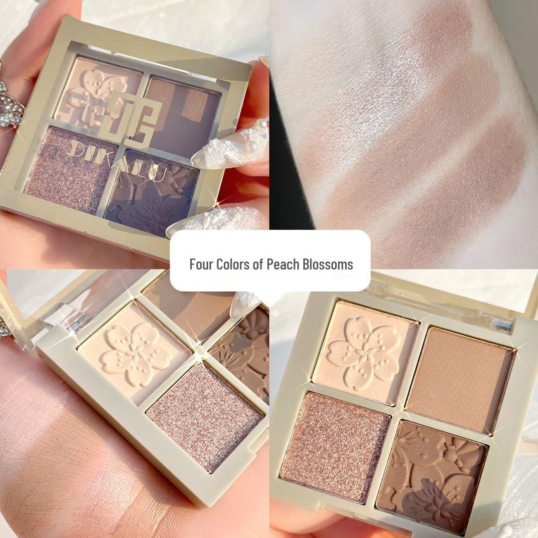 

Dikalu Peach Blossom 4-Color Eyeshadow Palette: Shimmer, Matte, Glitter Earth Tones for Students Single Item