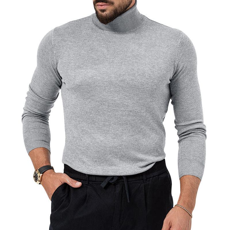Men's Autumn/Winter High-Neck Knit Sweater - European/American Style Solid Color Long-Sleeve Fashion