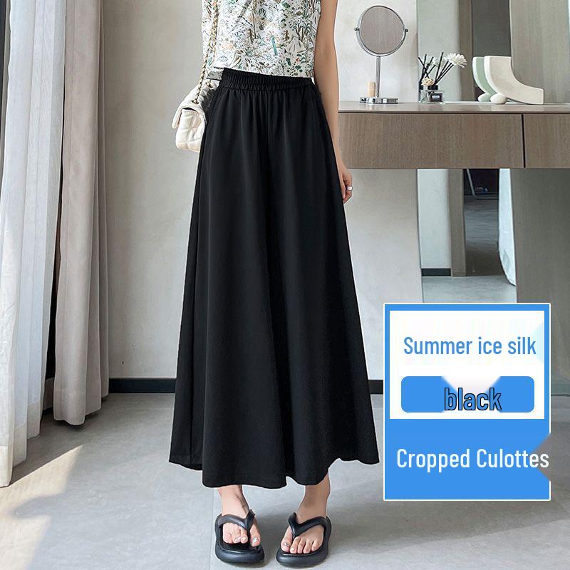 

Plus Size Women s High-Waisted Ice Silk Wide-Leg Skirt Pants - Summer Casual Style L (85-110 jin)