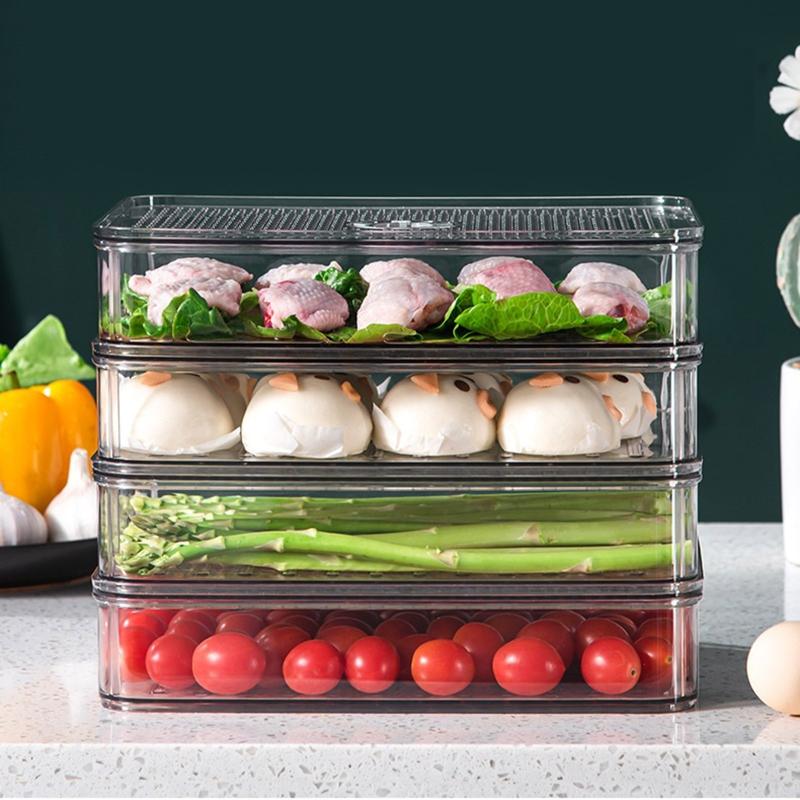 Stackable Dumpling Food Containers Clear Refrigerator Organizer with Lids Food Storage Box for Kitchen Fridge Non-stick