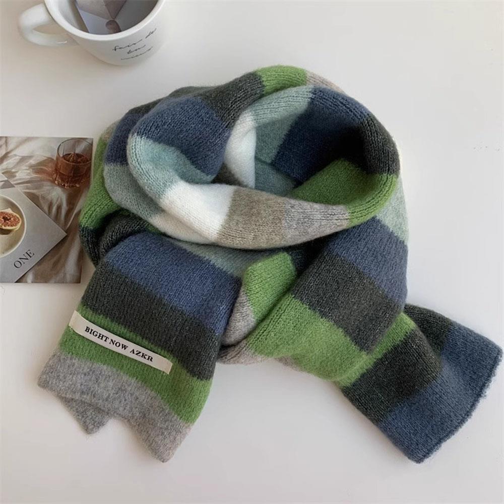 Multicolor Unisex Scarf Rainbow Stripes Mohair Scarf Stripes Wool Short Scarf Girl's Winter Neck Warmer Vintage Sweet Scarves