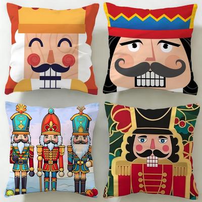 Classic Doll Nutcracker Doll Cushion Cover Soft  EasyWash Pillow Case  Versatile for Couch Bed Travel and Office