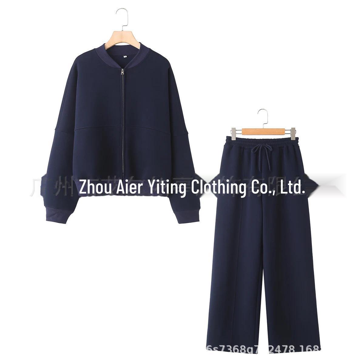 

Женский комплект из бархатной куртки-свитера на молнии и свободных спортивных брюк - коллекция весна/осень 2024 г. Large