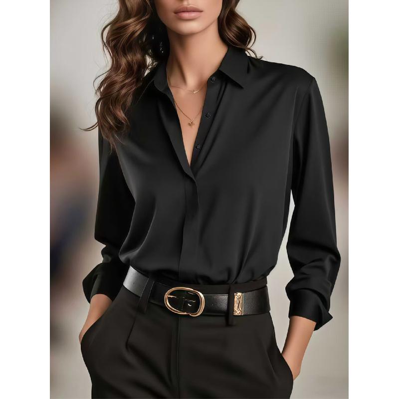 Women's New Solid Color Long Sleeve Shirt Business Casual Base Shirt