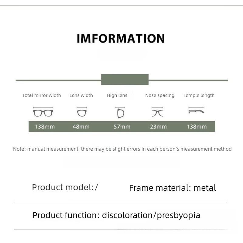 Ultra-lightweight Metal Photochromic Anti-blue Light Presbyopic Glasses Luxury Business Sun Protection Eyeglasses 0 To +4.0